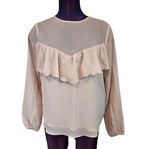 Express Blush Crinkle Semi-Sheer Ruffle‎ Blouse Size Medium Women's Top